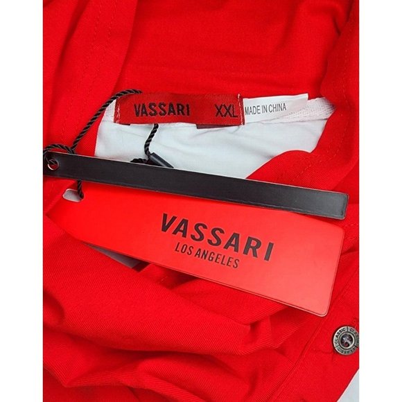 Vassari Los Angeles High Red Collar Button Design White Red Designer Shirt - Picture 9 of 11